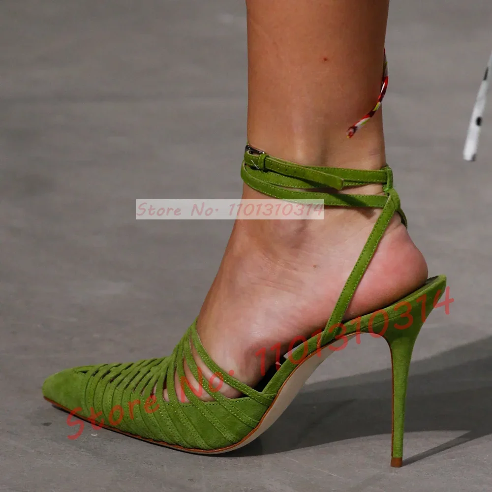 Green Vegan Suede Strappy Sand - đánh giá và giá Sandal Strappy Heeled