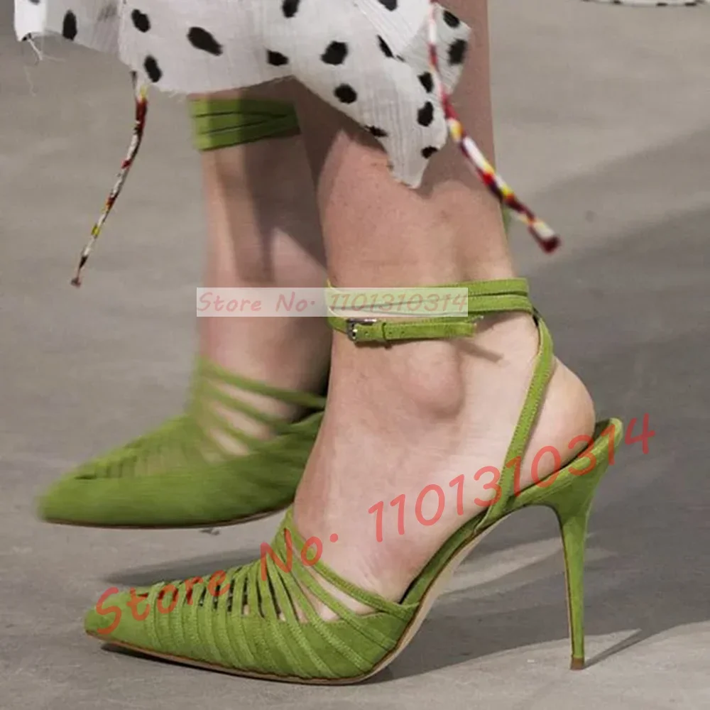 Green Vegan Suede Strappy Sand - đánh giá và giá Sandal Strappy Heeled