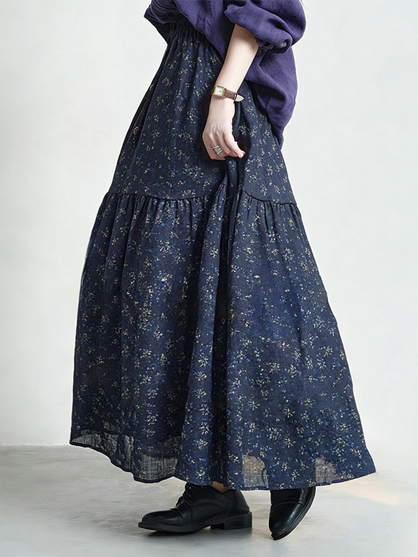 Floral Print High Waist A-Line - đánh giá và giá Midi Skirt Floral