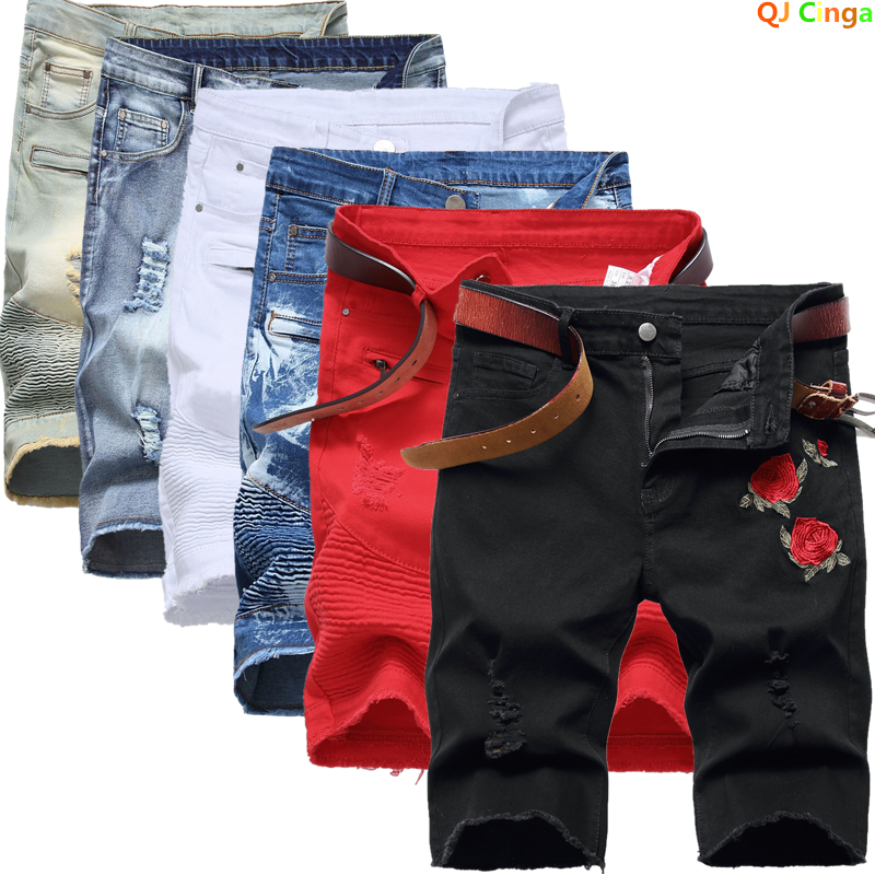 2026 Summer Men's Red Rose Emb - đánh giá và giá Shorts Denim Frayed